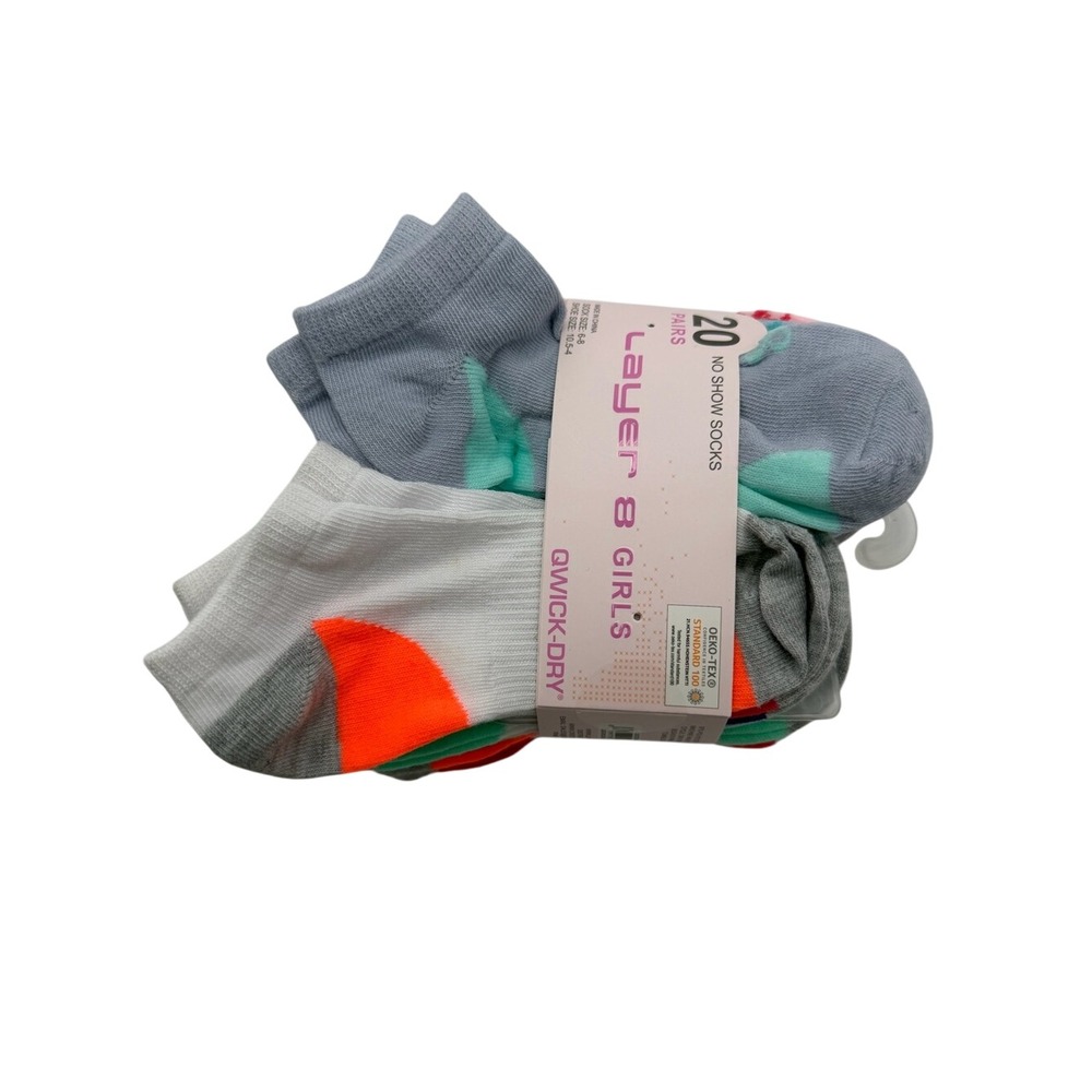 Layer 8 Girls No-Show Socks 20 Pairs Size 6-8